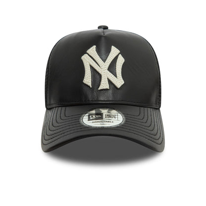 This is a New York Yankees Image Leather Black 9FORTY A-Frame Trucker Cap 2