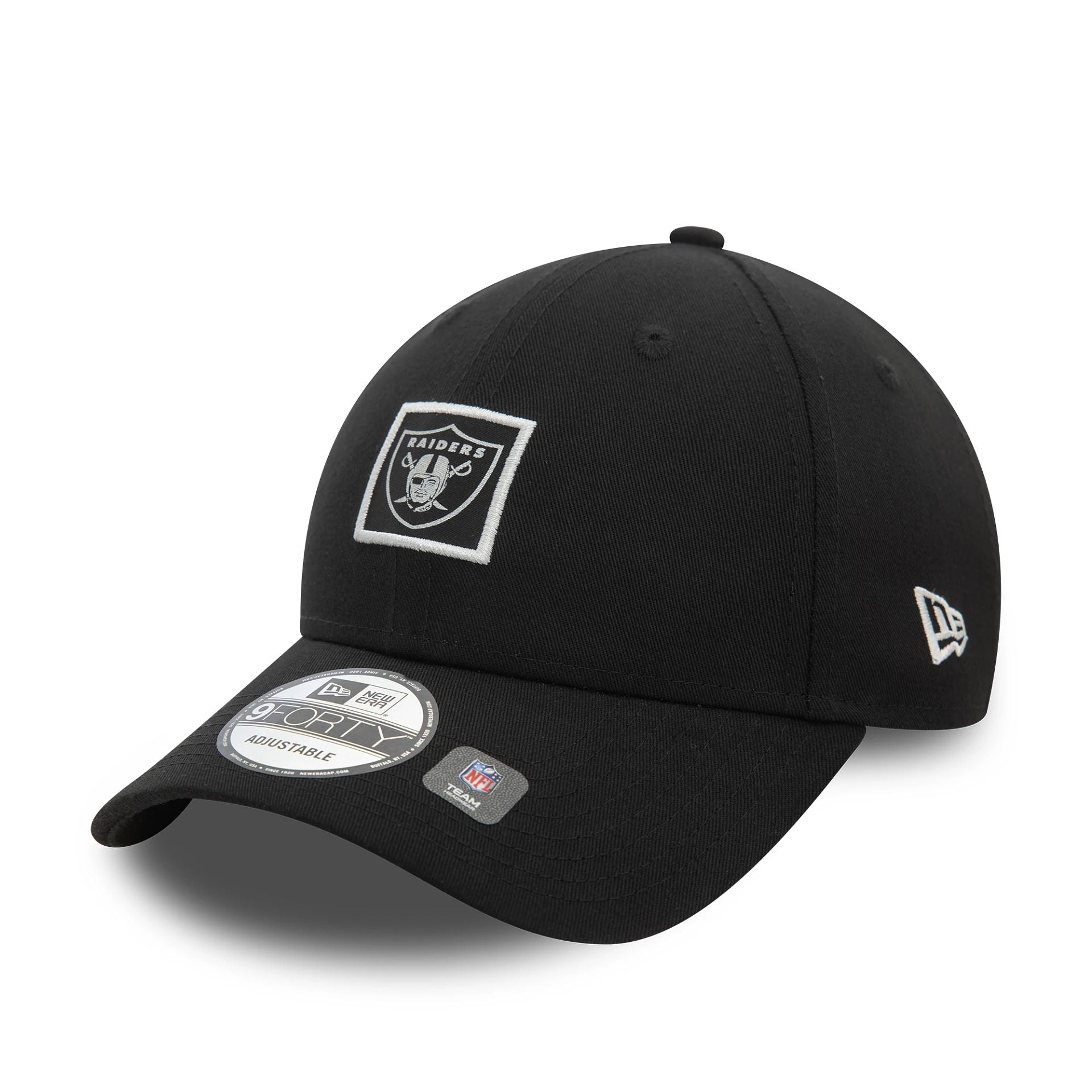 This is a Las Vegas Raiders Metallic Patch Black 9FORTY Adjustable Cap 1