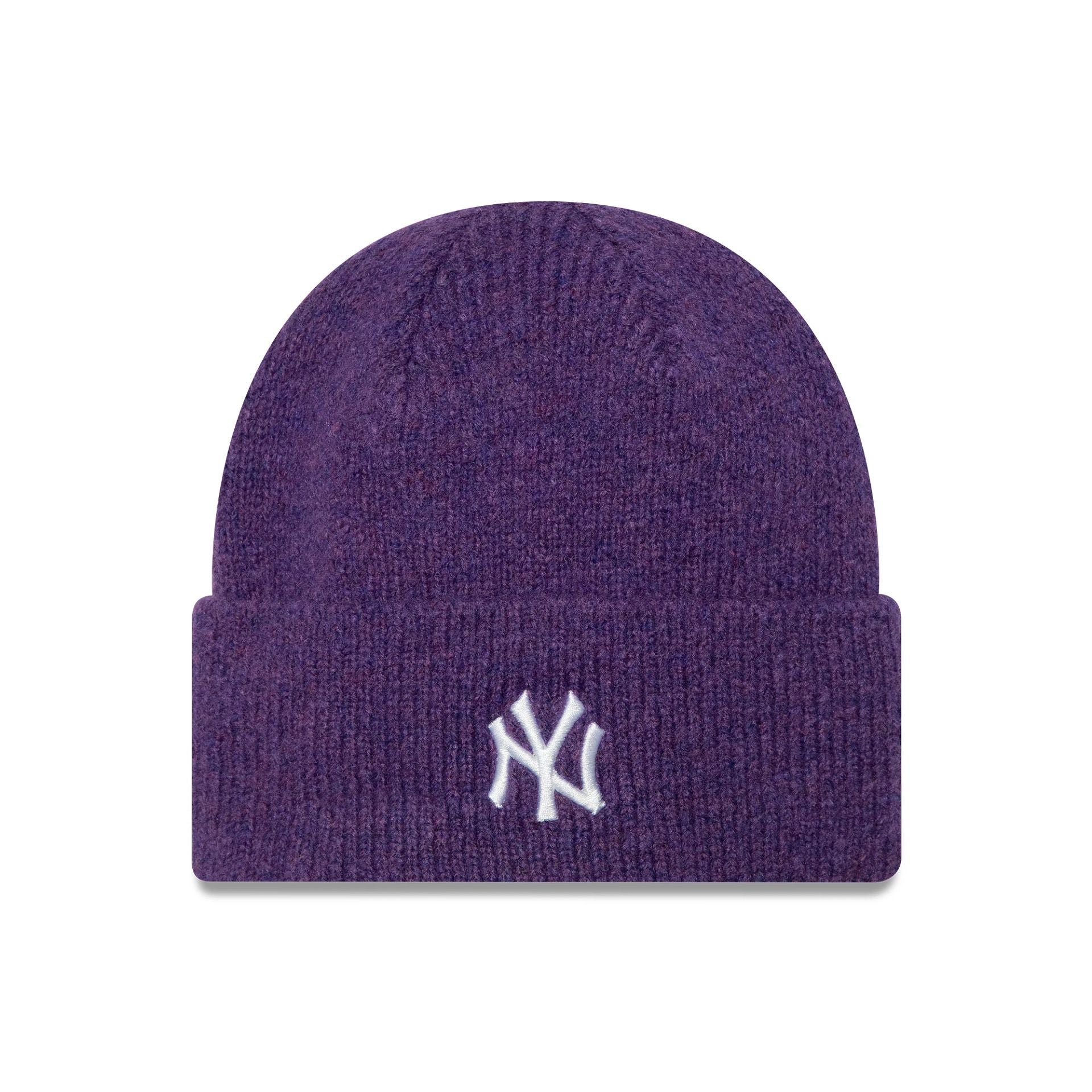 This is a New York Yankees Womens Purple Wide Cuff Knit Beanie Hat 1