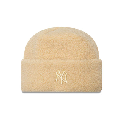 This is a New York Yankees Womens Borg Light Beige Cuff Knit Beanie Hat 1