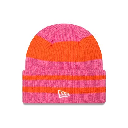 This is a  Womens New Era Stripe Pastel Pink Cuff Knit Beanie Hat 1