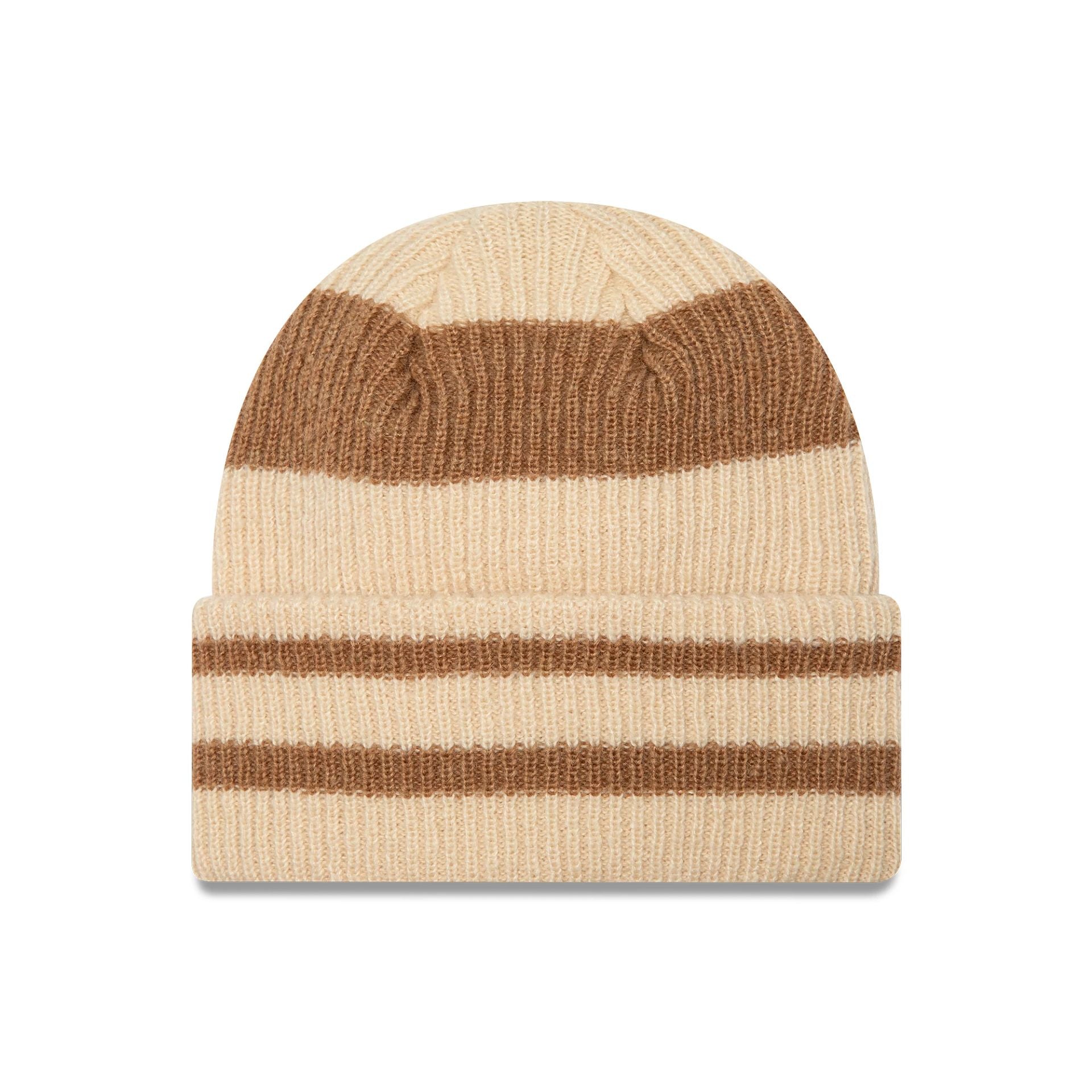 This is a  Womens New Era Stripe Beige Cuff Knit Beanie Hat 2