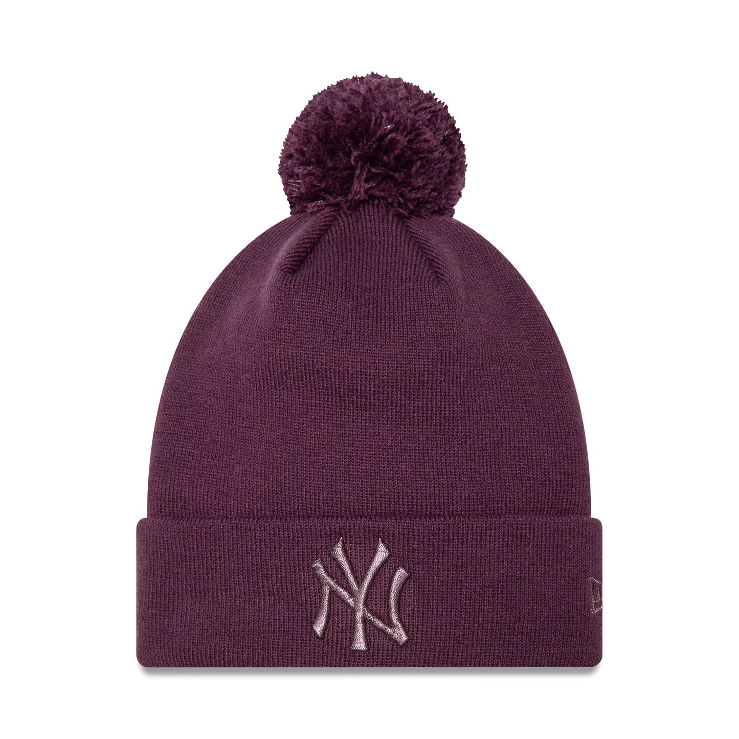 This is a New York Yankees Womens Metallic Dark Purple Bobble Knit Beanie Hat 1