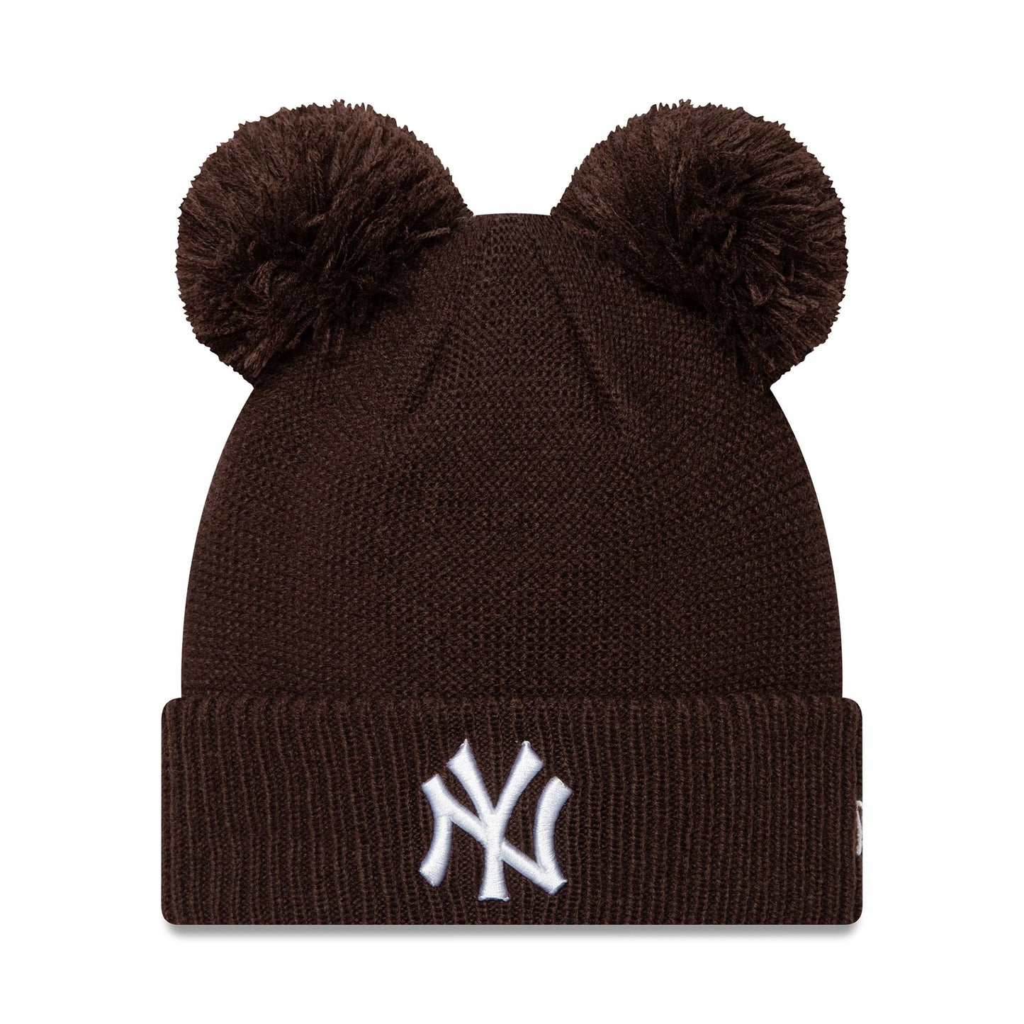 This is a New York Yankees Womens Dark Brown Double Pom Knit Beanie Hat 1