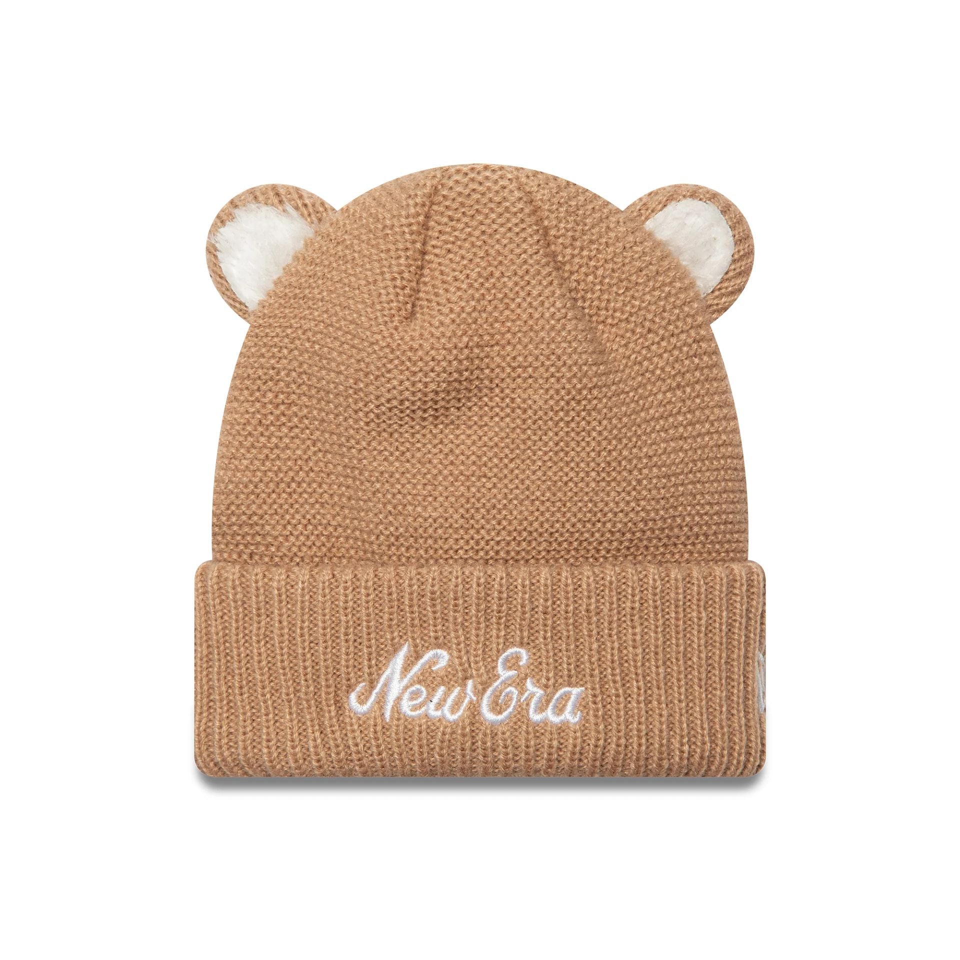 This is a  Toddler New Era Teddy Bear Ears Beige Cuff Knit Beanie Hat 1