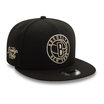 This is a Brooklyn Nets NBA Wordmark Black 9FIFTY Snapback Cap 1