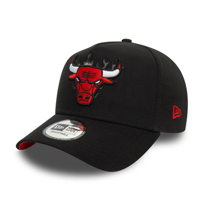 This is a Chicago Bulls NBA Flame Black 9FORTY E-Frame Trucker Cap 1