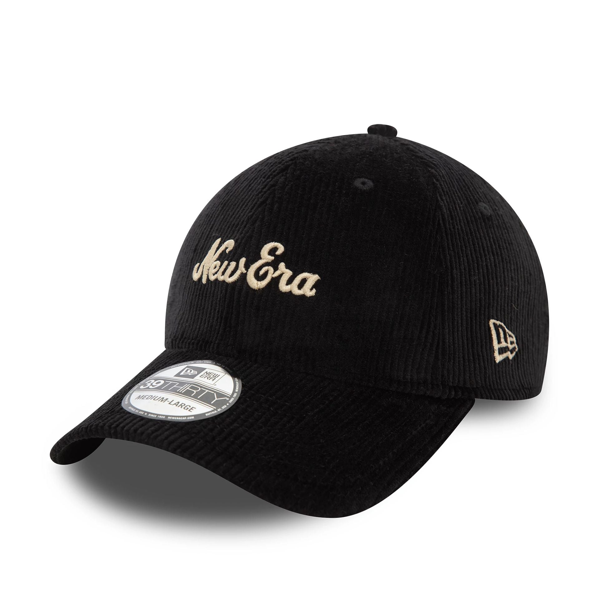 This is a  New Era Script Cord Black 39THIRTY Stretch Fit Cap 1