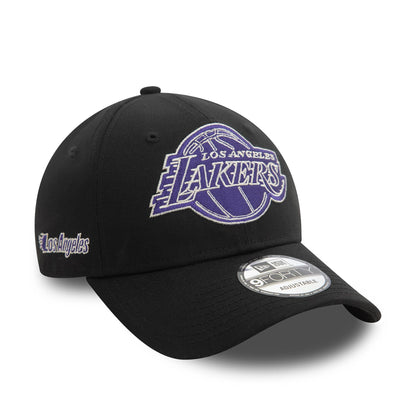 This is a LA Lakers NBA Metallic Black 9FORTY Adjustable Cap 1