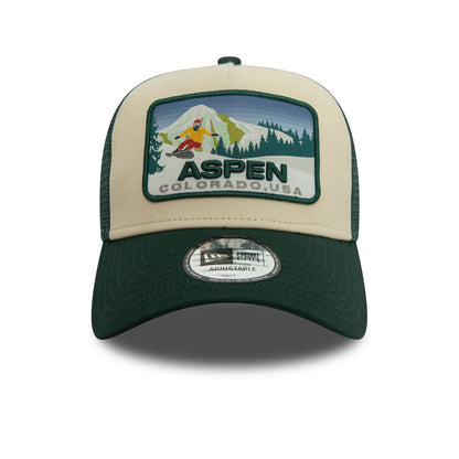 This is a  New Era Aspen Ski Patch Dark Green 9FORTY A-Frame Trucker Cap 2