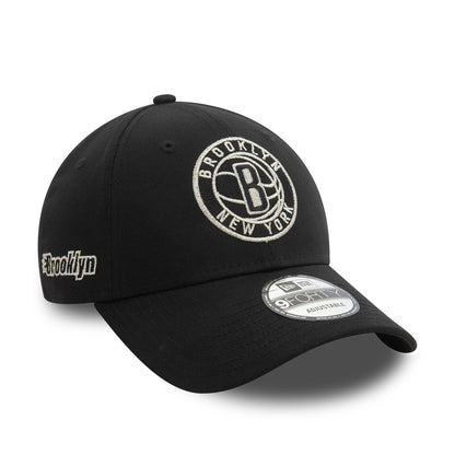 This is a Brooklyn Nets NBA Metallic Black 9FORTY Adjustable Cap 1