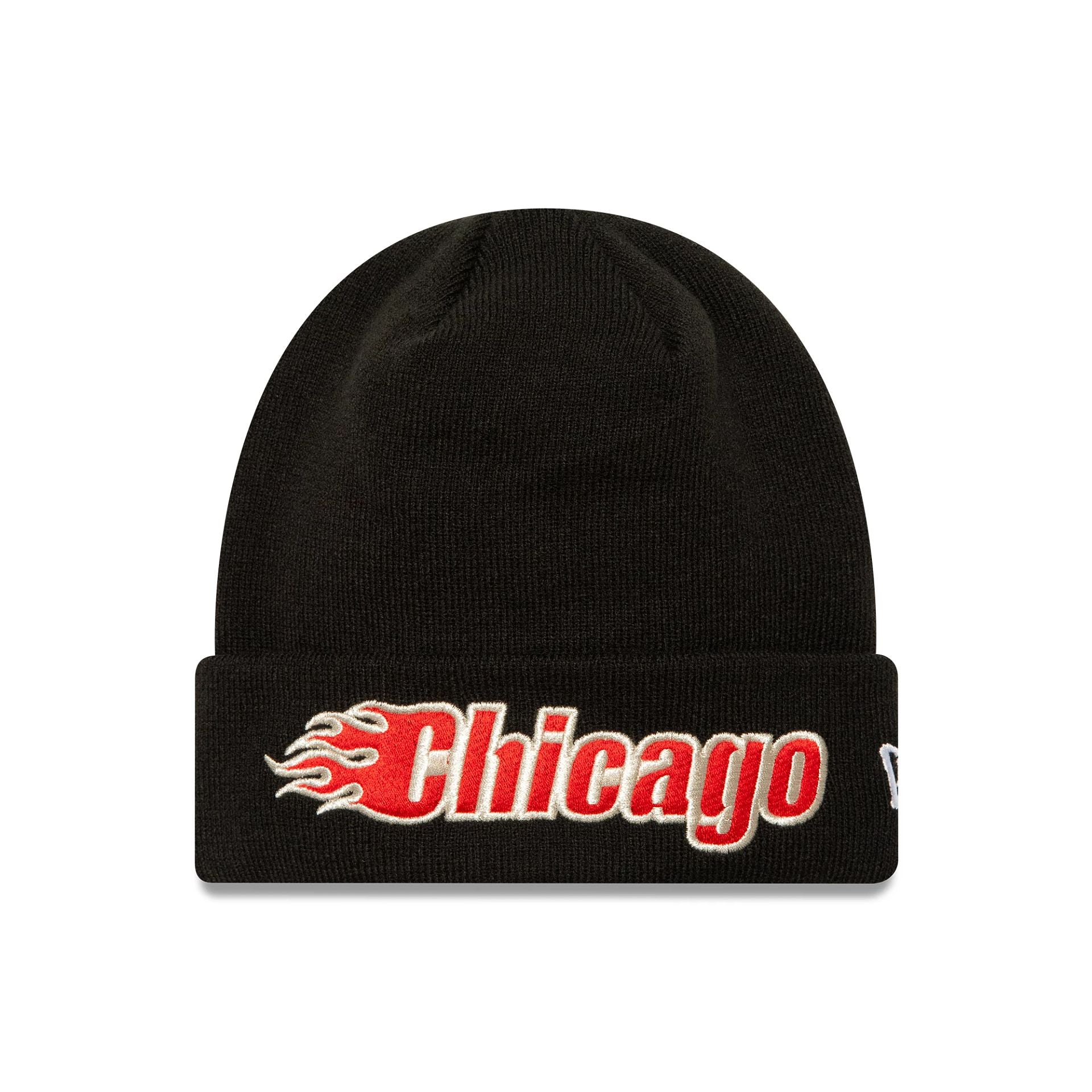 This is a Chicago Bulls NBA Metallic Black Cuff Knit Beanie Hat 1