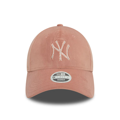 This is a New York Yankees Womens Velour Diamante Pastel Pink 9FORTY Adjustable Cap 2