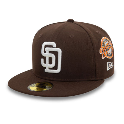 This is a San Diego Padres MLB Cooperstown Patch Dark Brown 59FIFTY Fitted Cap 1