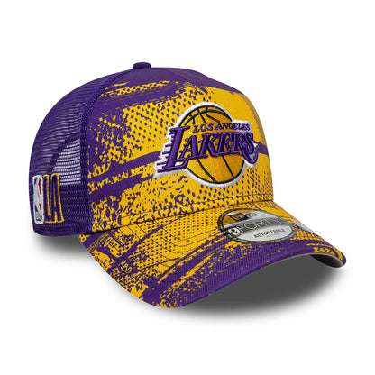 This is a LA Lakers NBA Tip Off Yellow 9FORTY A-Frame Adjustable Cap 1