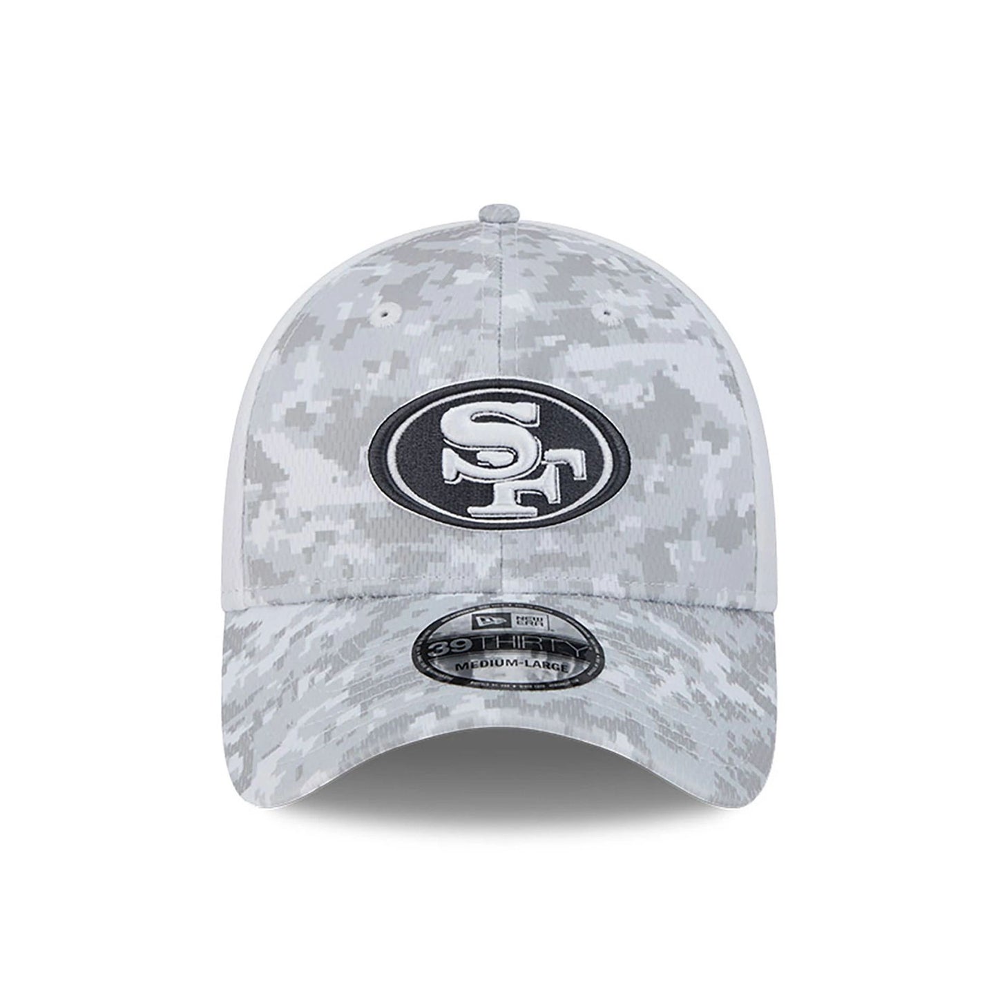 This is a San Francisco 49ers NFL Salute To Service 2024 White 39THIRTY Stretch Fit Cap 3