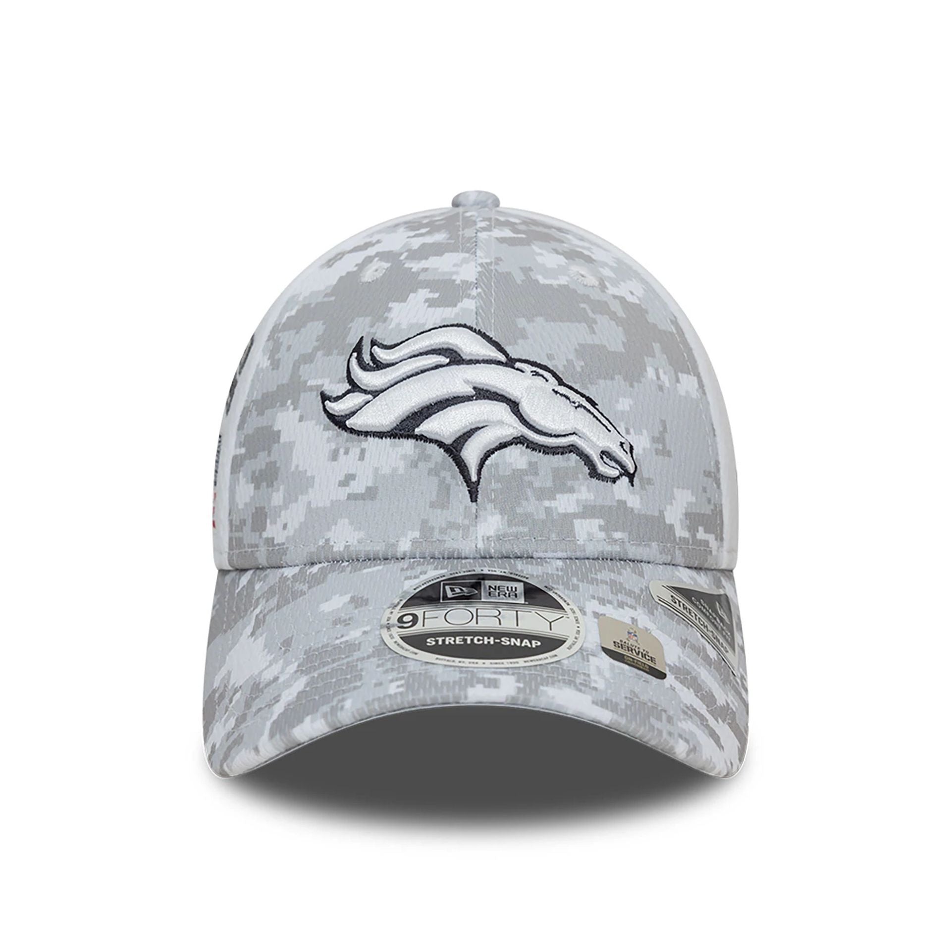 This is a Denver Broncos NFL Salute To Service 2024 White 9FORTY Stretch Snap Adjustable Cap 3