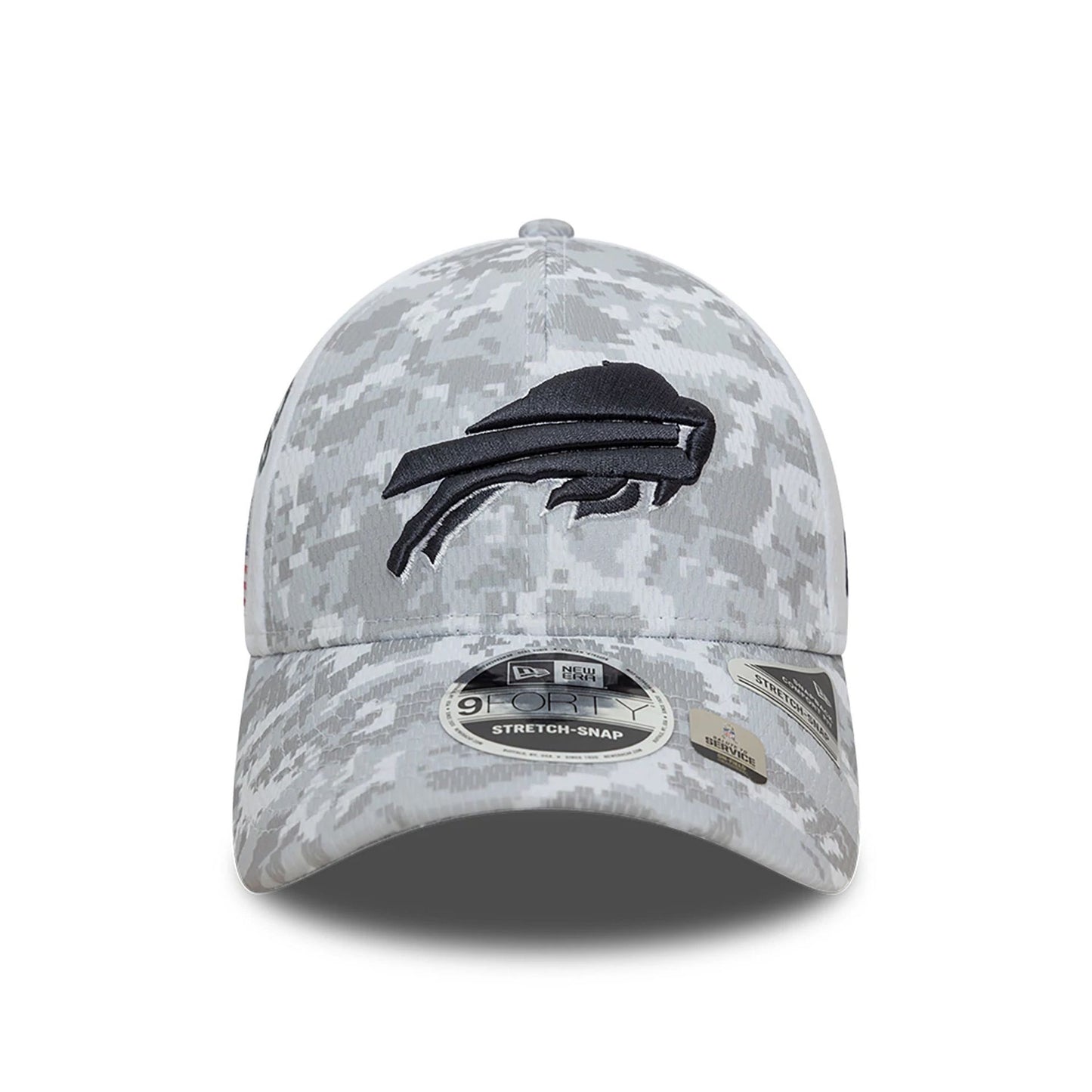 This is a Buffalo Bills NFL Salute To Service 2024 White 9FORTY Stretch Snap Adjustable Cap 3