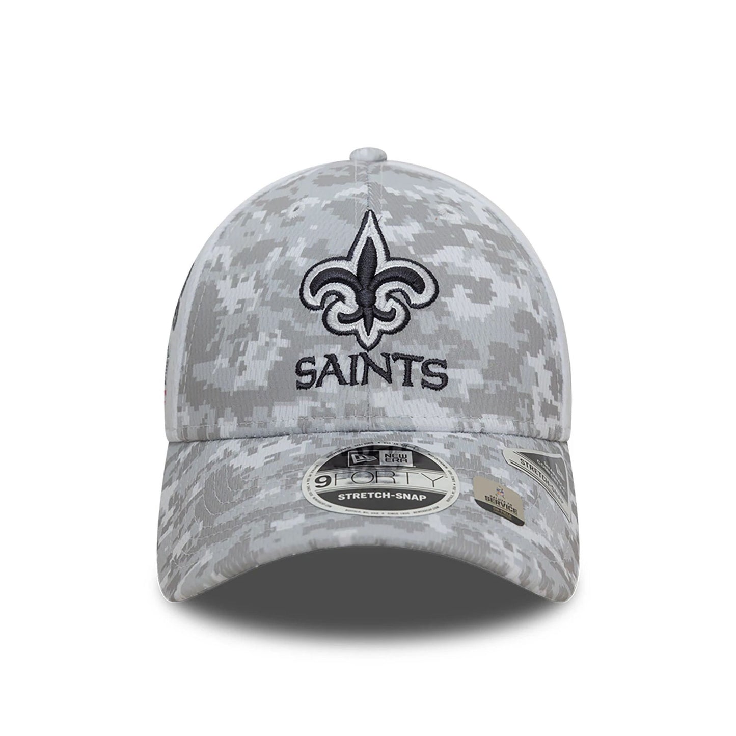 This is a New Orleans Saints NFL Salute To Service 2024 White 9FORTY Stretch Snap Adjustable Cap 3