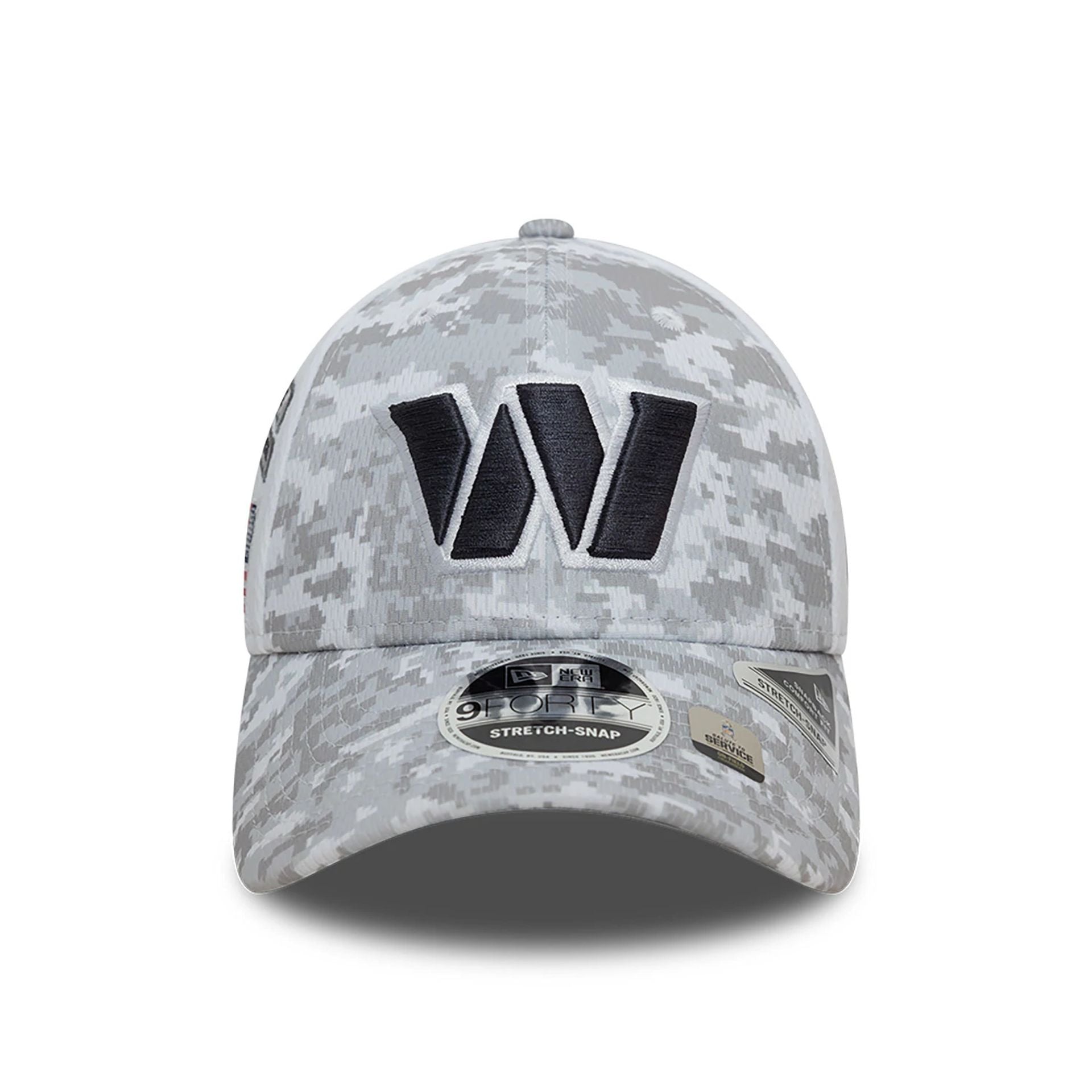 This is a Washington Commanders NFL Salute To Service 2024 White 9FORTY Stretch Snap Adjustable Cap 3