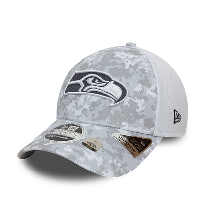 This is a Seattle Seahawks NFL Salute To Service 2024 White 9FORTY Stretch Snap Adjustable Cap 4