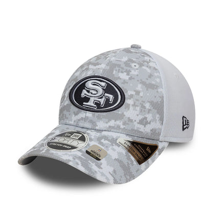 This is a San Francisco 49ers NFL Salute To Service 2024 White 9FORTY Stretch Snap Adjustable Cap 7