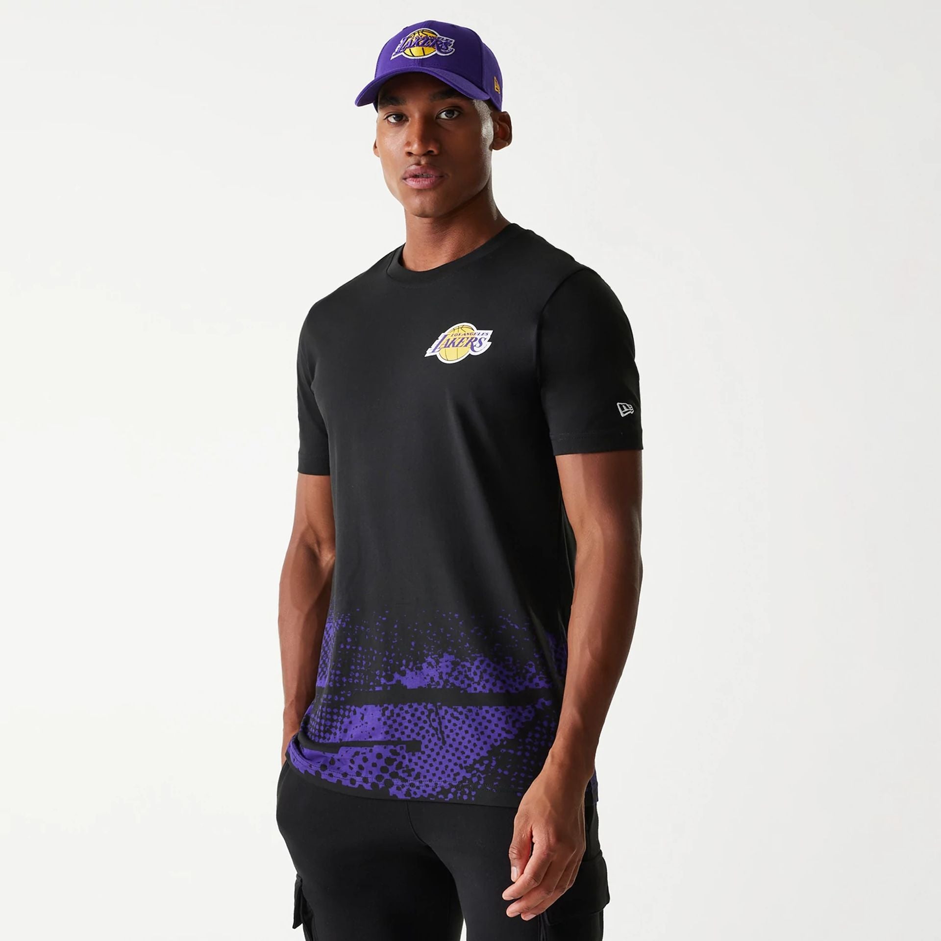 The Male model is wearing LA Lakers NBA Tip Off Black T-Shirt 1