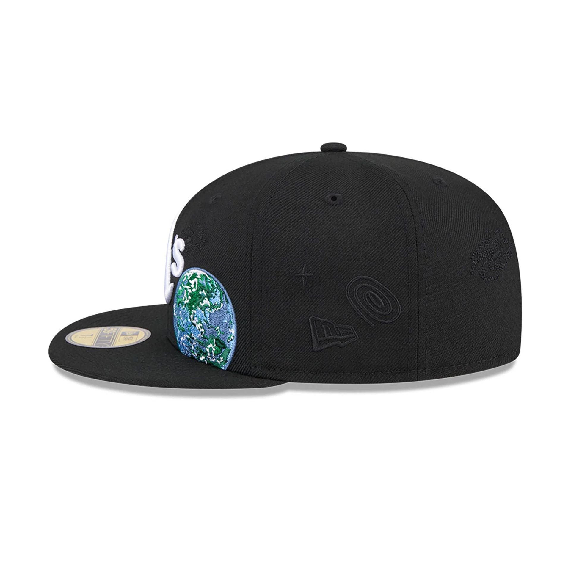 This is a Oakland Athletics Global Black 59FIFTY Fitted Cap 7