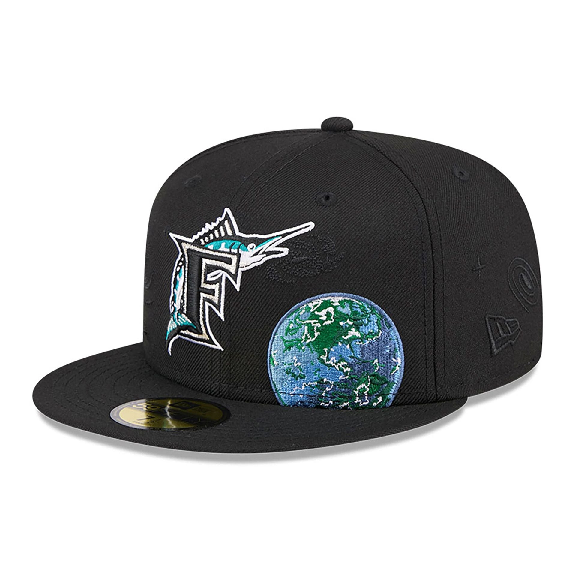 This is a Miami Marlins Global Black 59FIFTY Fitted Cap 1