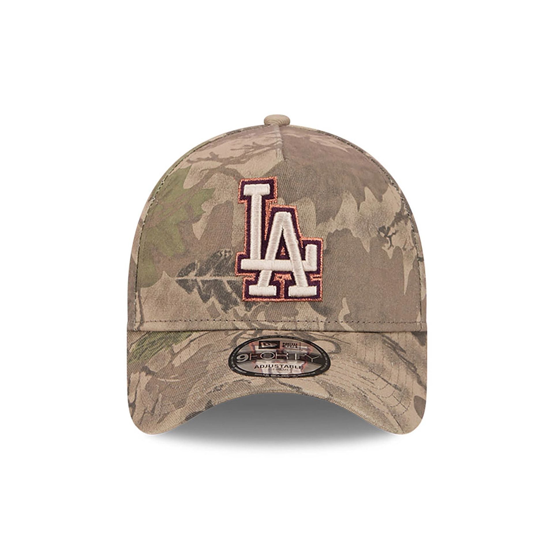 This is a LA Dodgers Leaf Camo assorted print 9FORTY A-Frame Adjustable Cap 3