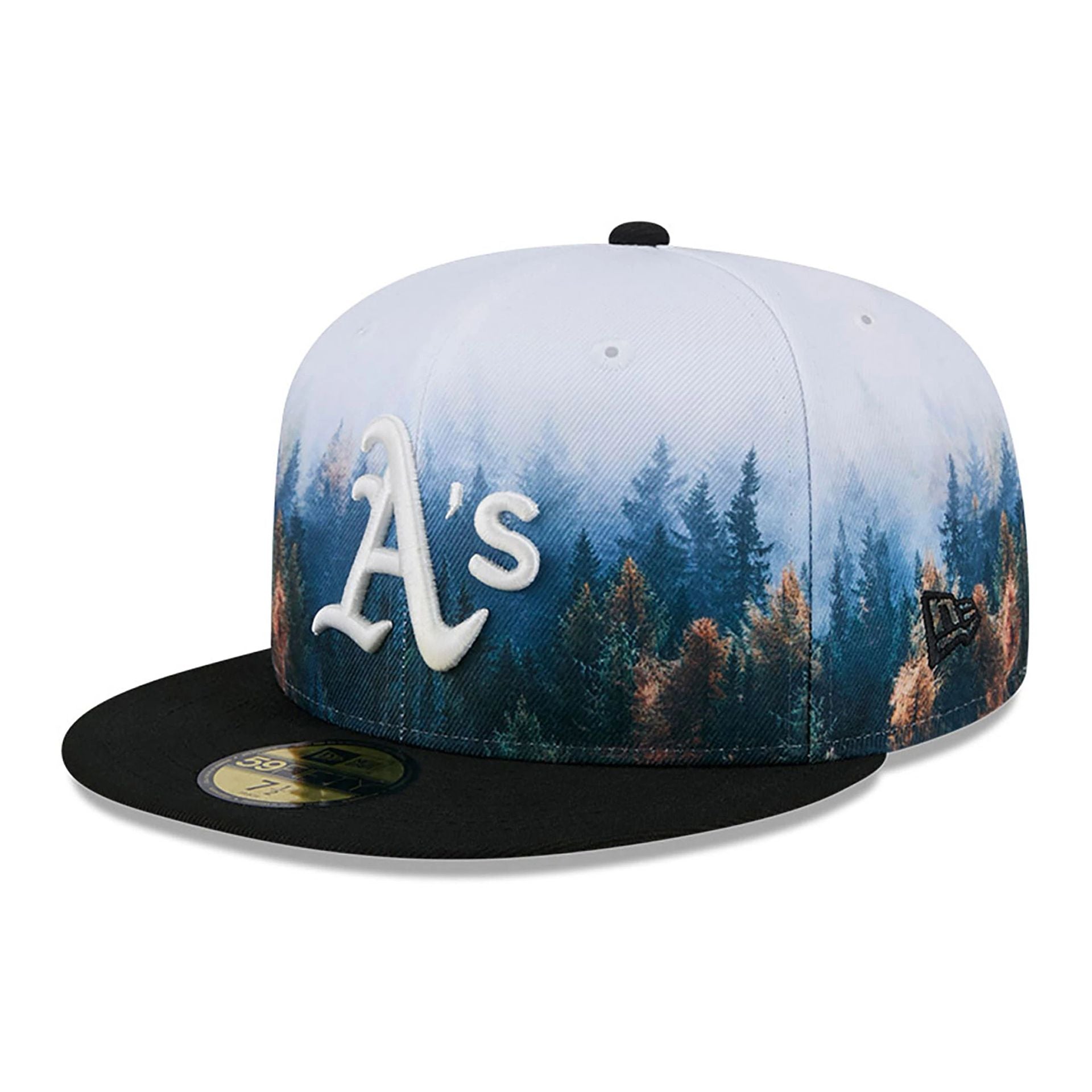 This is a Oakland Athletics Photoreal Black 59FIFTY Fitted Cap 1