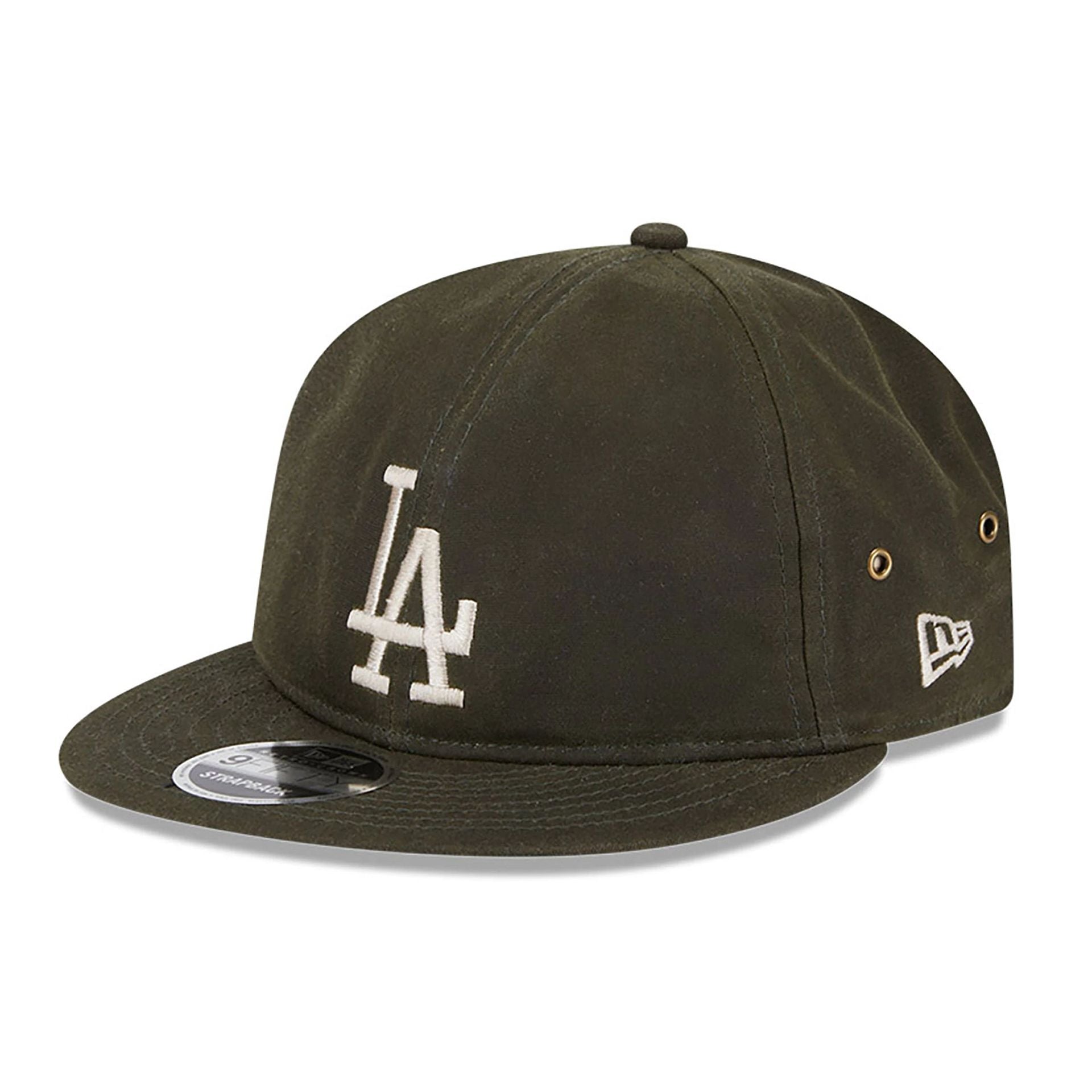 This is a LA Dodgers Waxed Canvas Dark Green Retro Crown 9FIFTY Strapback Cap 1