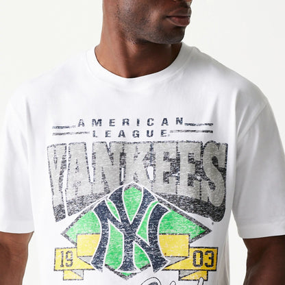 The Male model is wearing New York Yankees Sport Classic White T-Shirt 3