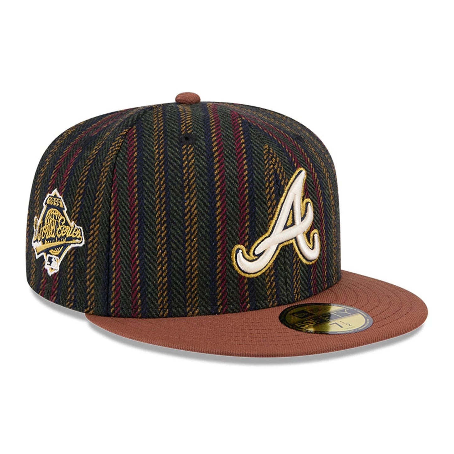 This is a Atlanta Braves Vintage Herringbone Dark Brown 59FIFTY Fitted Cap 1