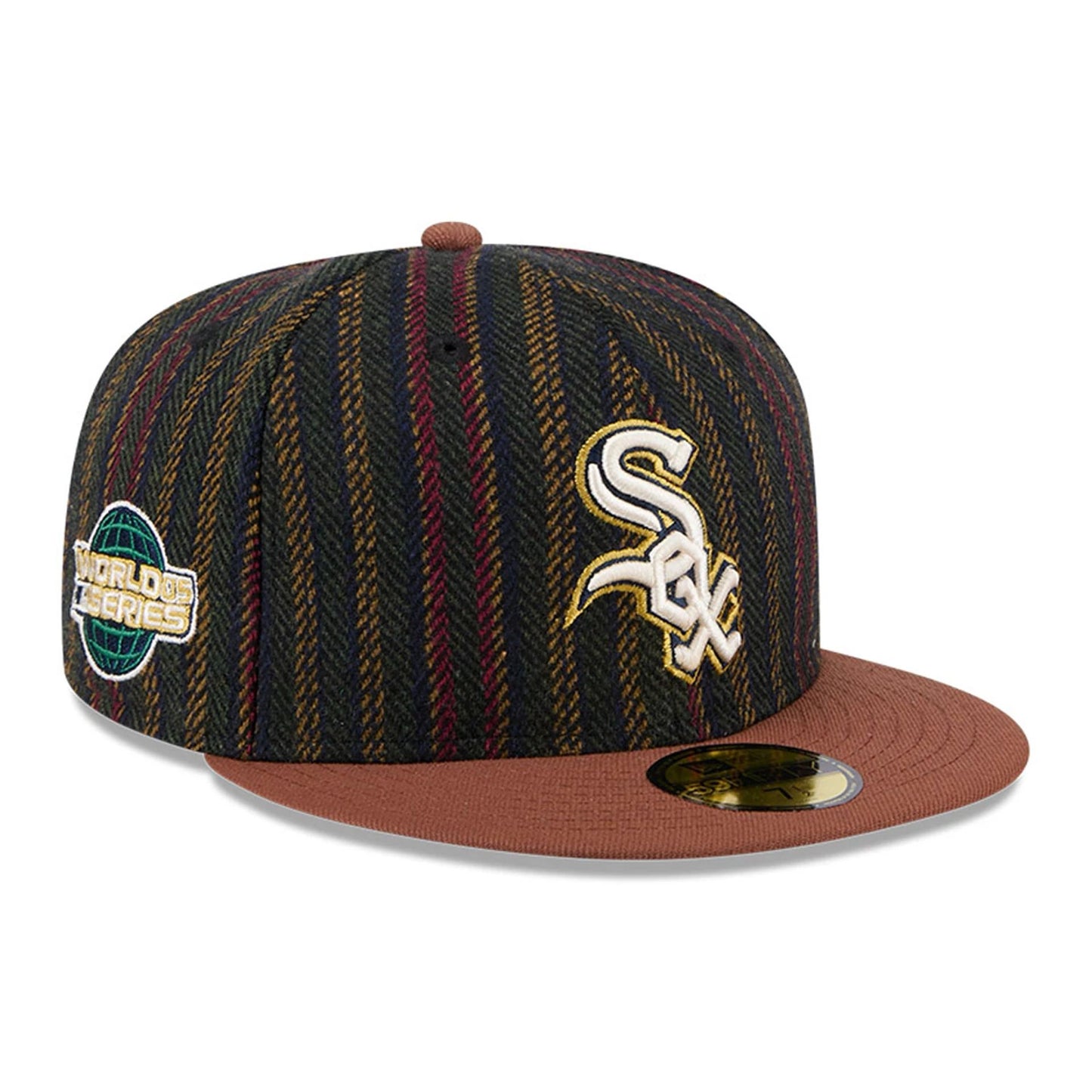 This is a Chicago White Sox Vintage Herringbone Dark Brown 59FIFTY Fitted Cap 1