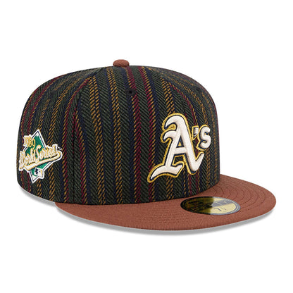 This is a Oakland Athletics Vintage Herringbone Dark Brown 59FIFTY Fitted Cap 1