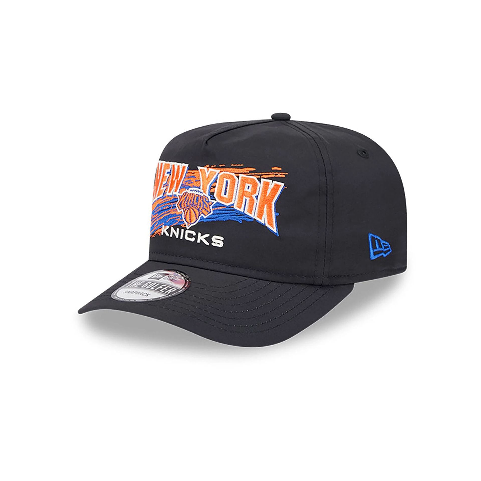 This is a New York Knicks Throwback Brush Black Golfer Clipback Adjustable Cap 1