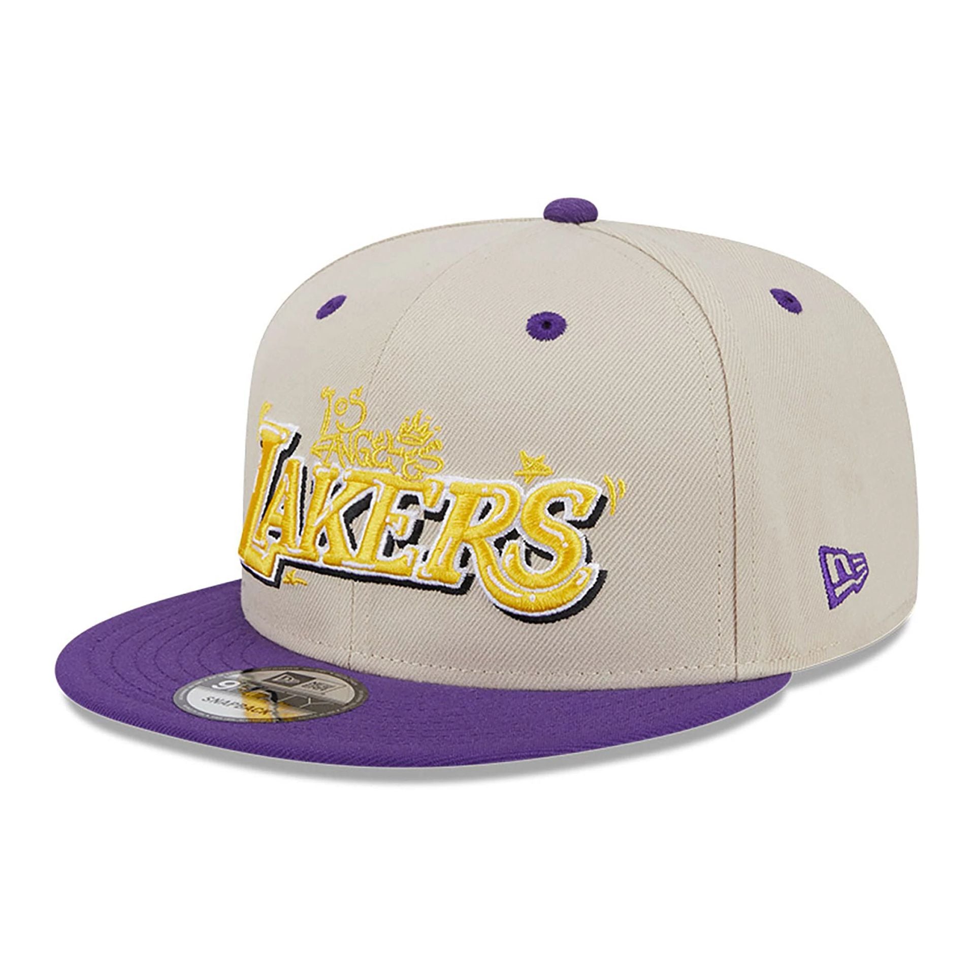 This is a LA Lakers Team Art Beige 9FIFTY Snapback Adjustable Cap 1