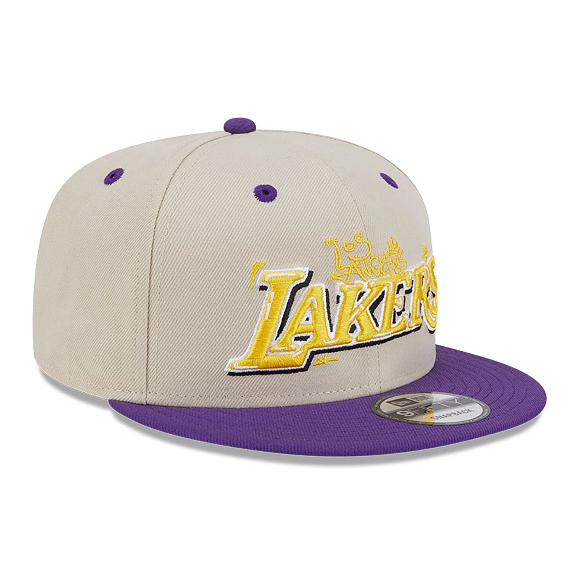 This is a LA Lakers Team Art Beige 9FIFTY Snapback Adjustable Cap 4