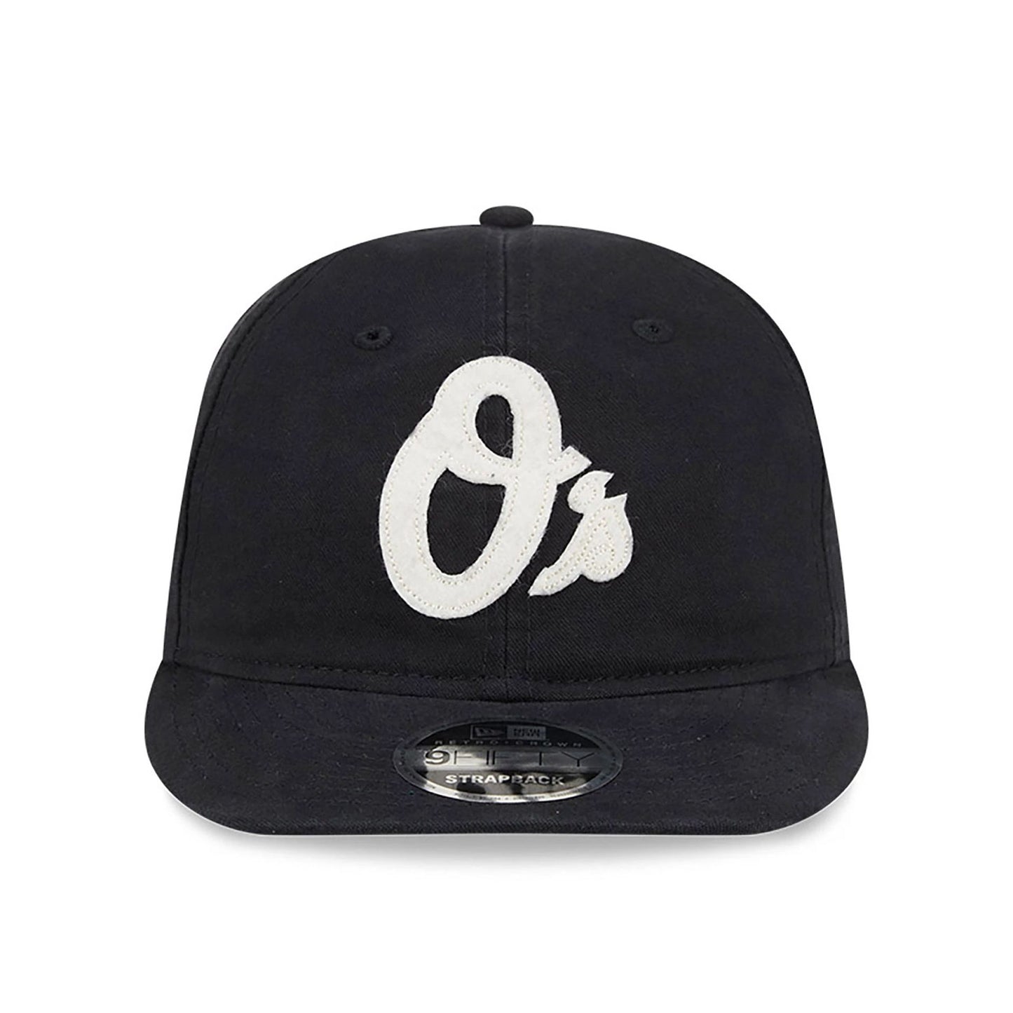 This is a Baltimore Orioles Canvas Felt Logo Black Retro Crown 9FIFTY Strapback Cap 3