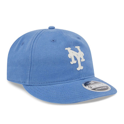 This is a New York Mets Canvas Felt Logo Blue Retro Crown 9FIFTY Strapback Cap 4