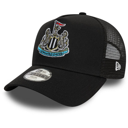 This is a Newcastle United FC Youth Core Black 9FORTY A-Frame Trucker Adjustable Cap 1