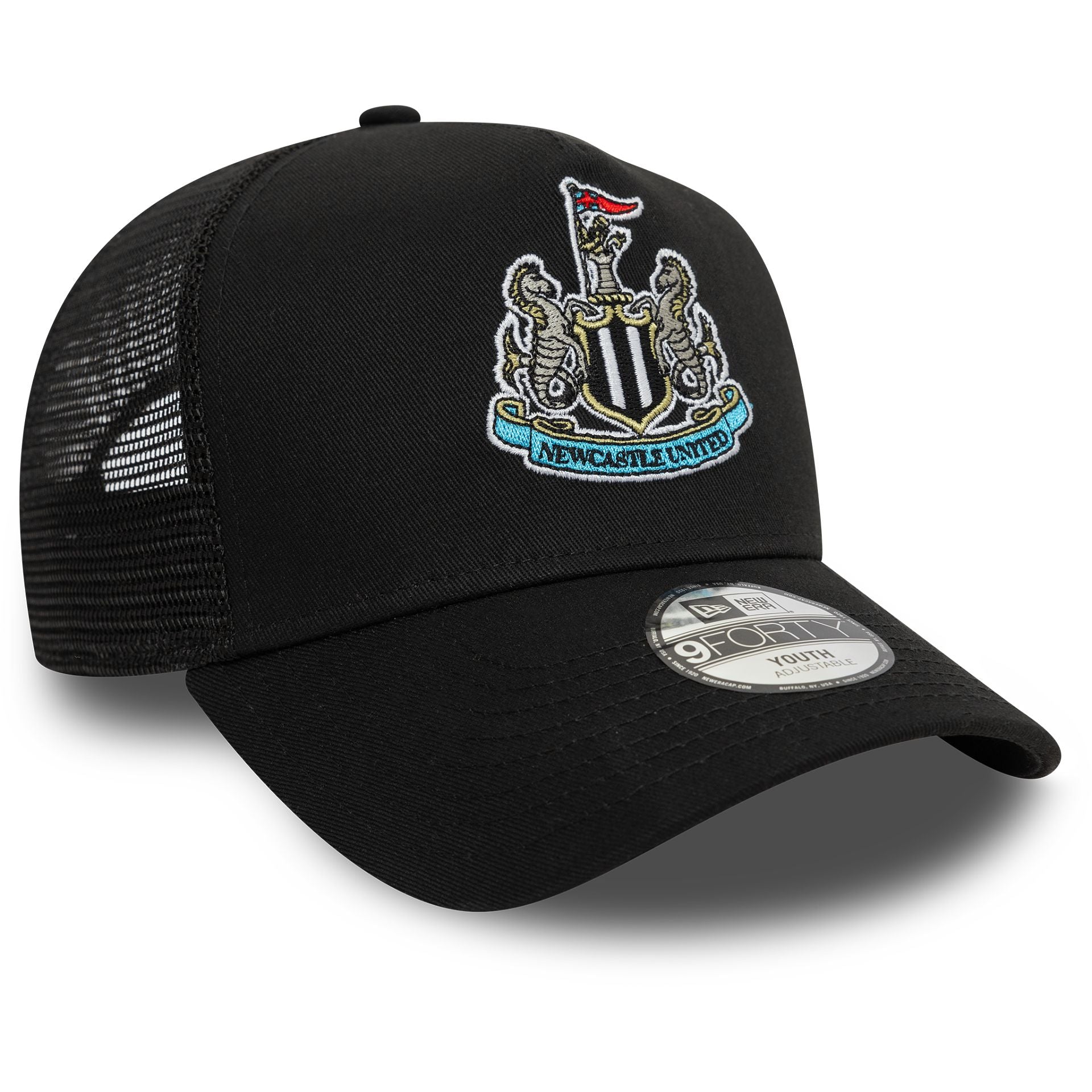 This is a Newcastle United FC Youth Core Black 9FORTY A-Frame Trucker Adjustable Cap 2