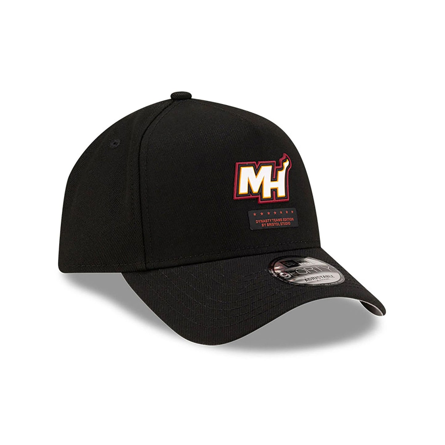 This is a Miami Heat Bristol Studio x NBA Black 9FORTY A-Frame Adjustable Cap 5