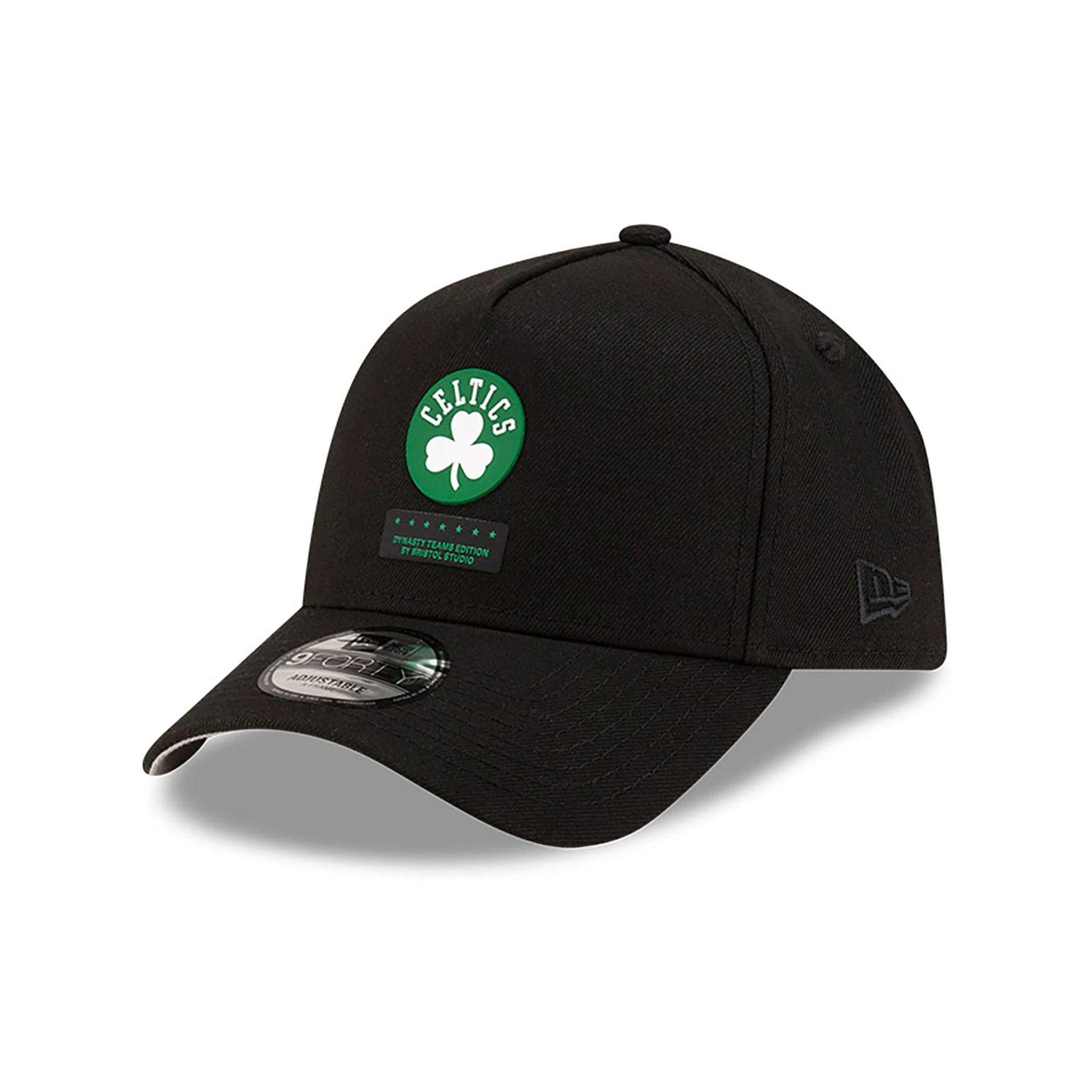 This is a Boston Celtics Bristol Studio x NBA Black 9FORTY A-Frame Adjustable Cap 1