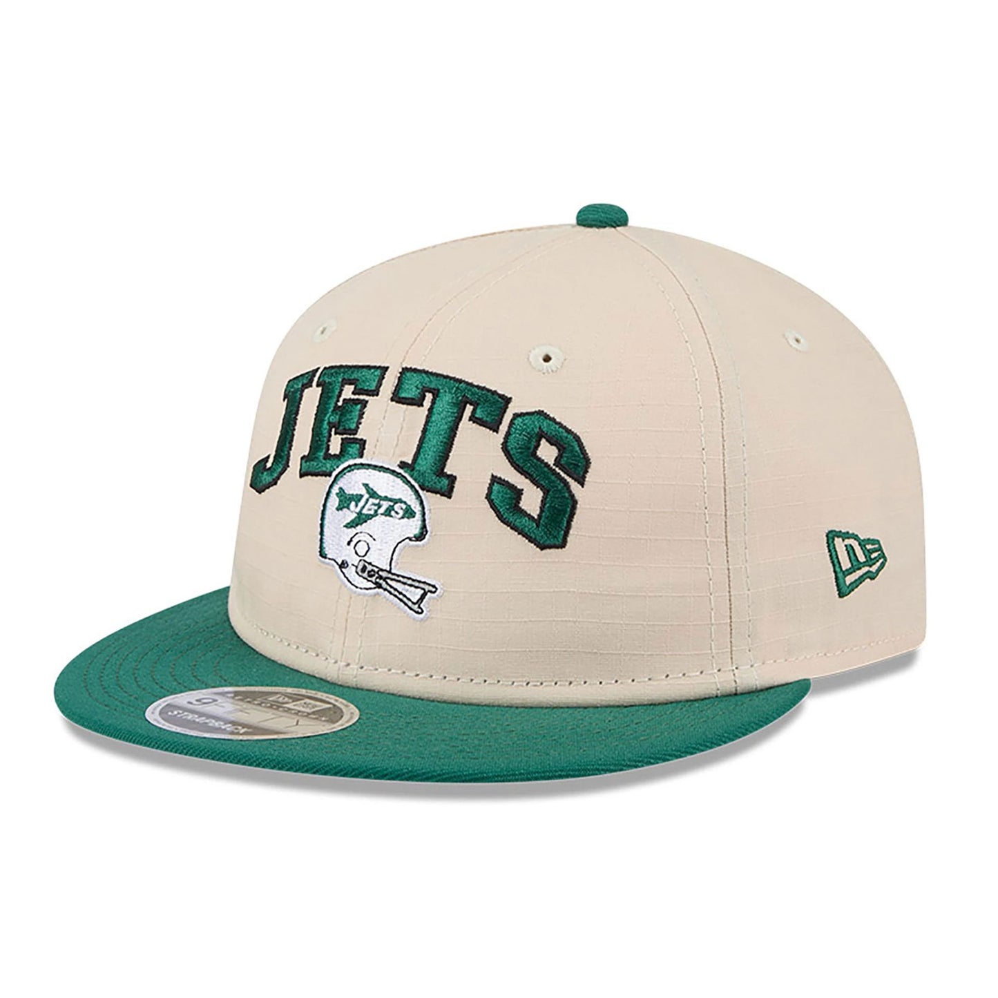 This is a New York Jets Historic Helmet Beige Retro Crown 9FIFTY Snapback Cap 1