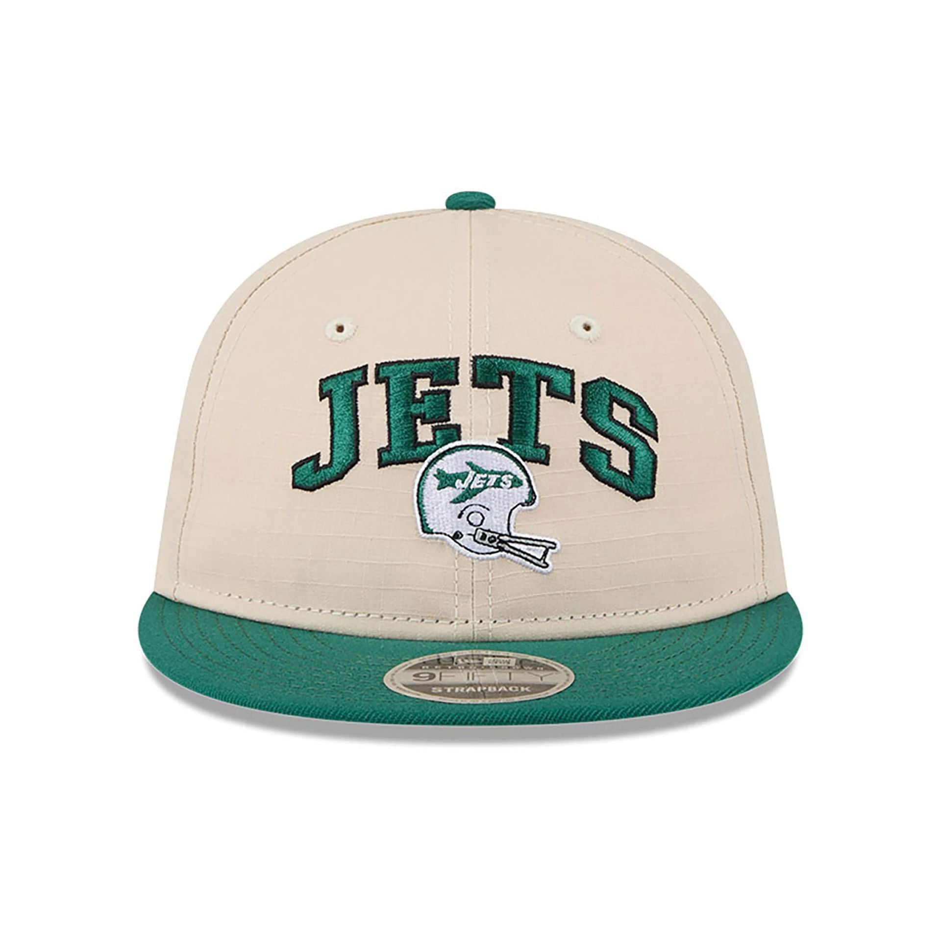 This is a New York Jets Historic Helmet Beige Retro Crown 9FIFTY Snapback Cap 3