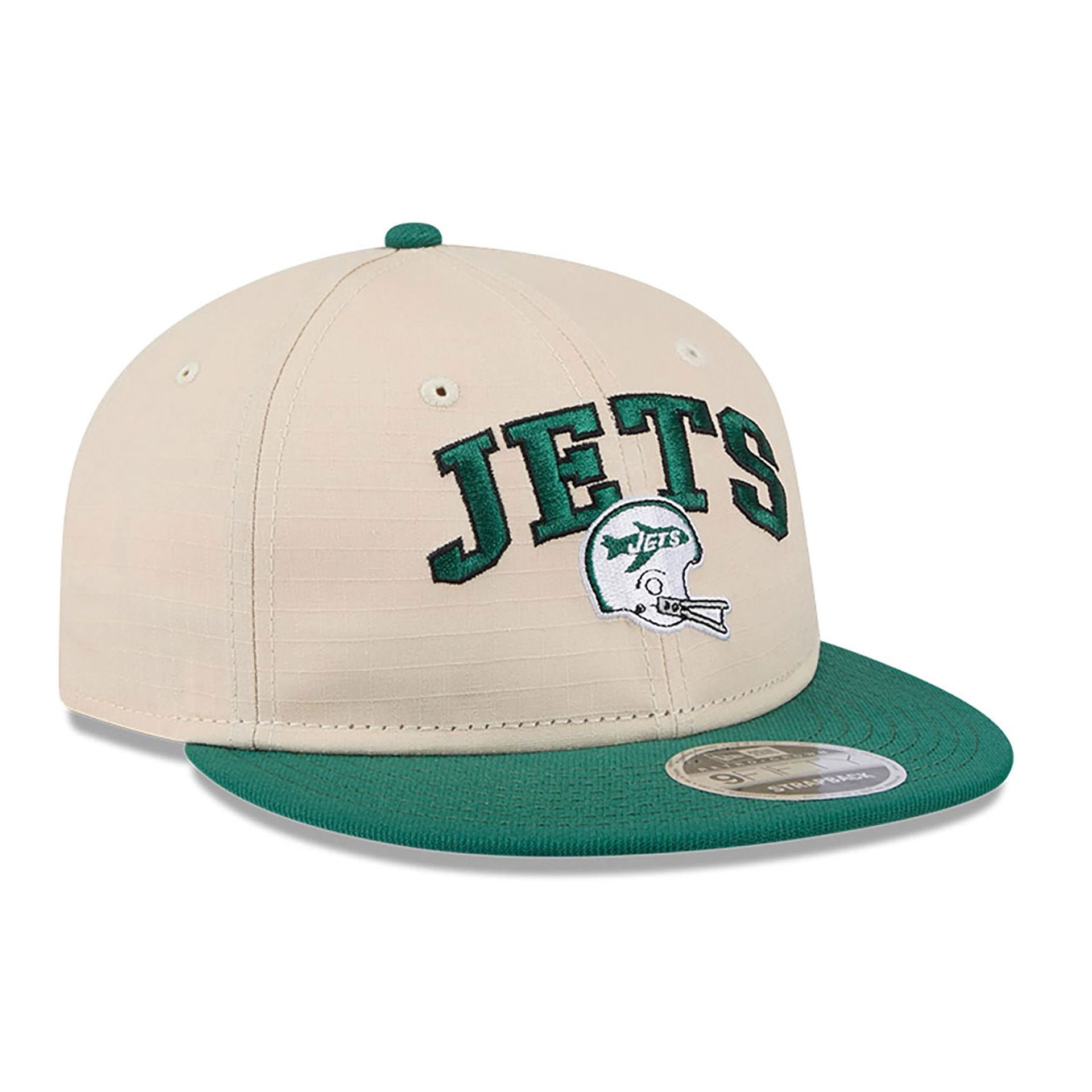 This is a New York Jets Historic Helmet Beige Retro Crown 9FIFTY Snapback Cap 4