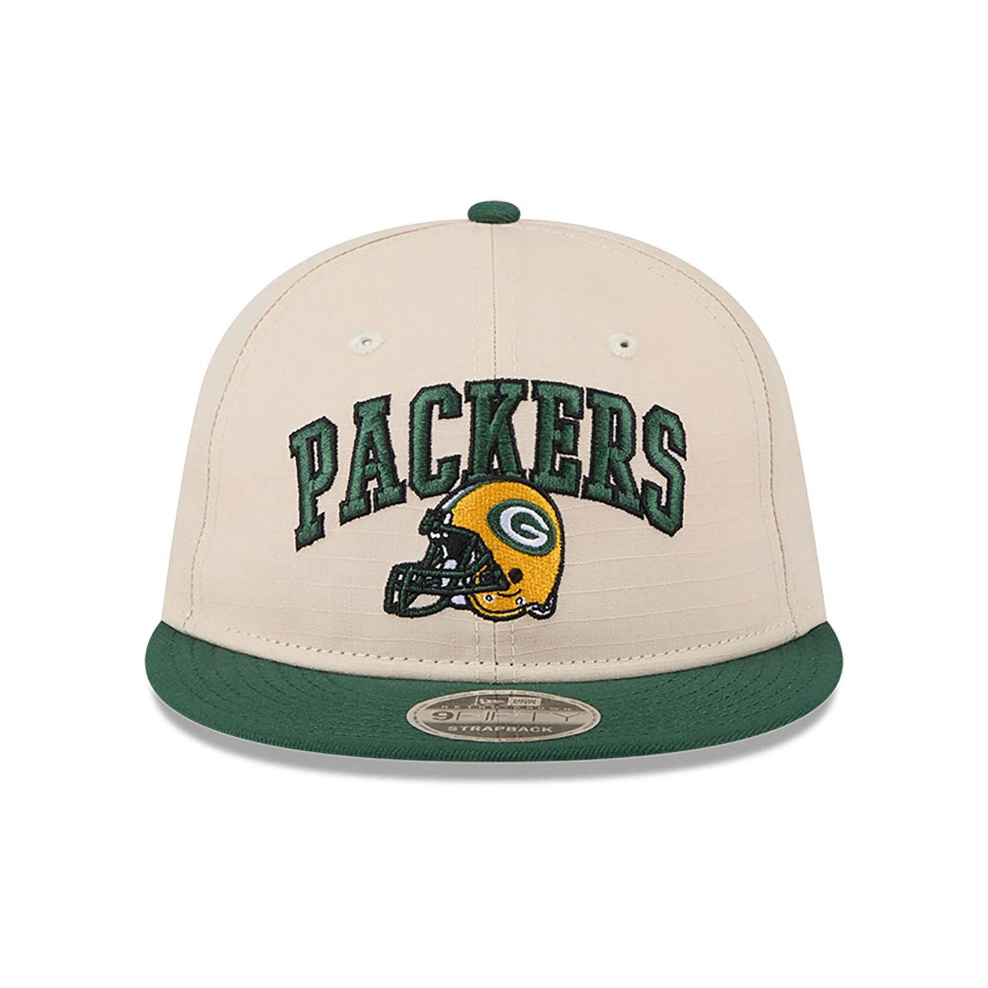 This is a Green Bay Packers Historic Helmet Beige Retro Crown 9FIFTY Snapback Cap 3