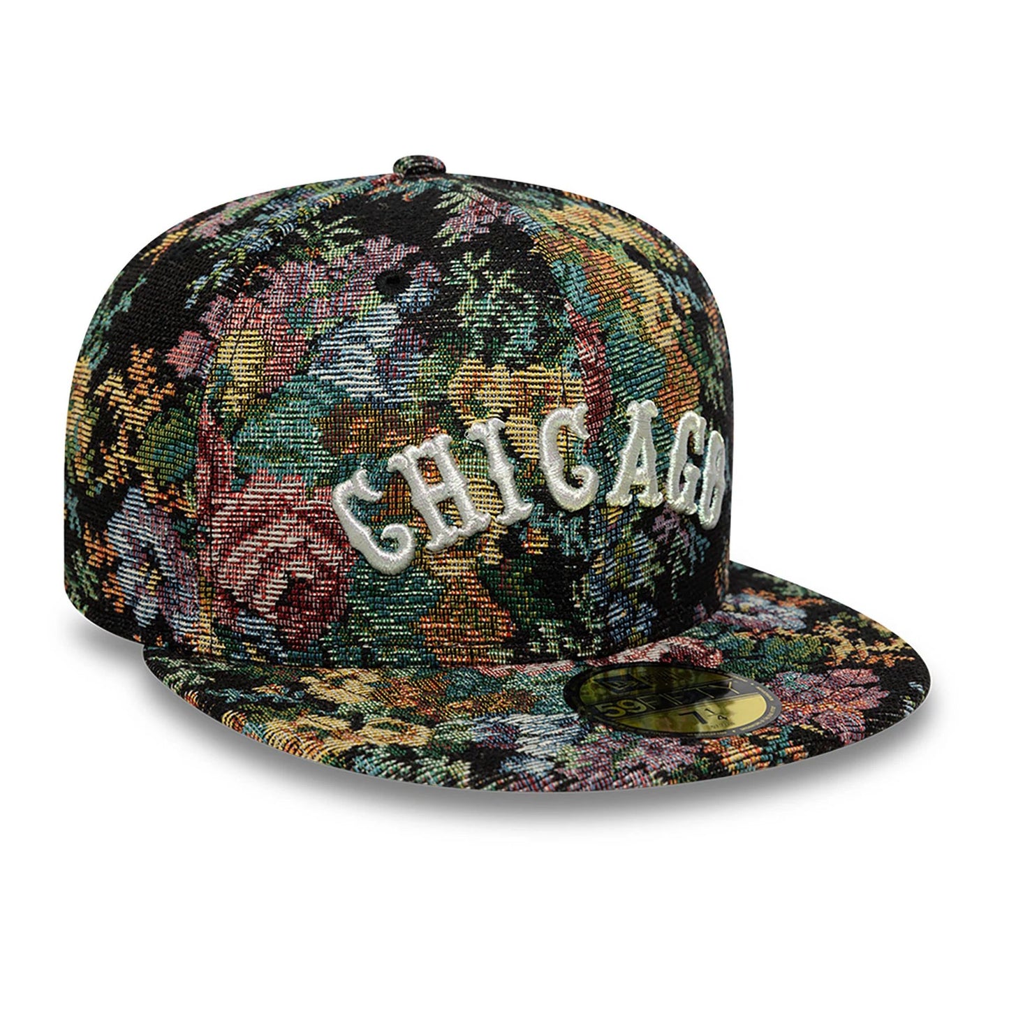 This is a Chicago White Sox Jacquard Patterns All Over Print Black 59FIFTY Fitted Cap 4